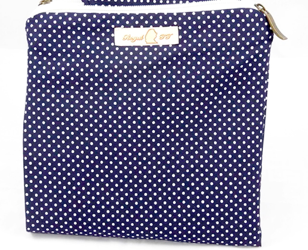 Necessaire Dupla Tricoline Azul Marinho e Poás Brancos