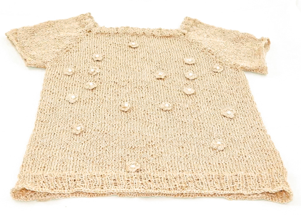 Blusa Feminina de Tric&ocirc; Tamanho Infantil Bege e Dourada