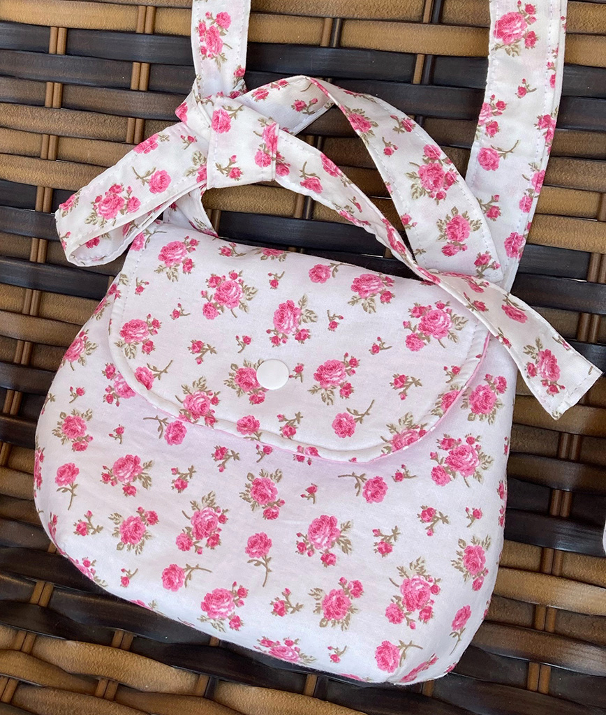 Bolsa Infantil Tricoline Rosa Estampa e Al&ccedil;a Florais